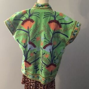 Vibrant Green Floral Velvet Suzani Vest